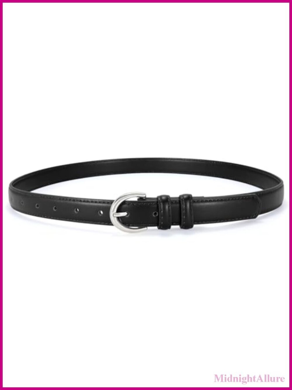 Women Faux Leather Skinny Belt Thin Single Prong Buckle Jeans Dresses